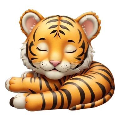 Meme-Worthy cute Sleeping Tiger Cub Portrait Emoji, Head resting peacefully with a contented smile, showcasing a luxuriously soft, striped form and eyes gently closed in serene slumber, Simplified yet comically adorable features, highly detailed, glowing with a soft, drowsy wild light, high shine, relaxed and utterly lovable, stylized with an air of playful laziness, bright and heartwarming, soft glowing outline, capturing the essence of a sleeping tiger cub that feels destined to become the next viral icon of adorable rest! sticker