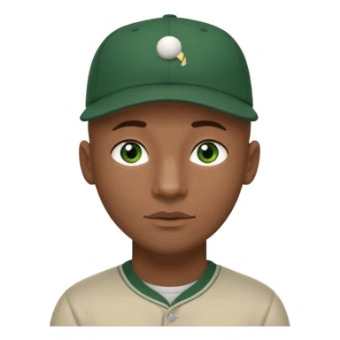 Black bald guy baseball cap only on the guy white girl brown hair green eyes sticker
