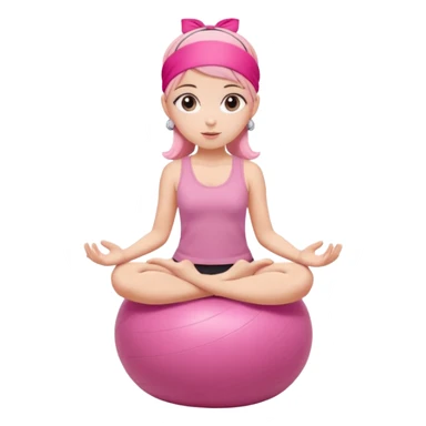 pink pilates girl, big eyes, pink headband, sitting on a pilates ball, round face sticker