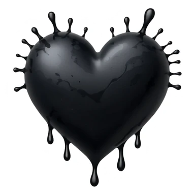 black ink blob heart emoji with ink streaks, isolated on white background, grunge, like pen stroke, flat sticker
