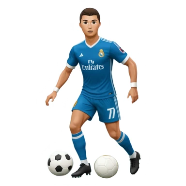 Ronaldo dribbling with a touch into a football While wearing a 2018 real madrid Retro blue kit  sticker