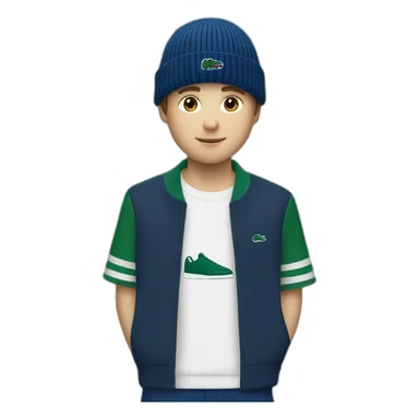 white boy using lacoste beanie with lacoste sticker