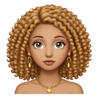 Une fille clean girl avec du maquillage clan et du mascara et des faux cils avec des boucles sur ces cheuveux marrons clair et des boucles d’oreilles doré rond et un collier doré  sticker