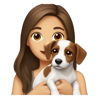 brunette girl with brown eyes and long hair holds a puppy Jack Russell dog with brown eyes sticker