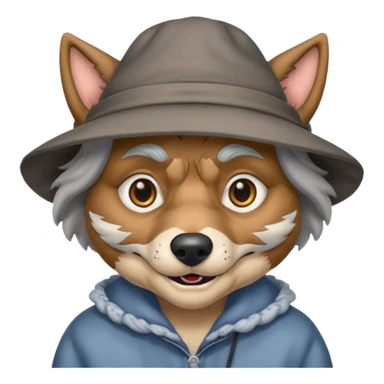 The big bad wolf is wearing Grandma's clothes and a hat, yet its face still looks like a wolf's. sticker