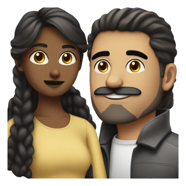 White Guy with black mustache and short straight black hair, kissing girl with long brown hair and brown eyes sticker