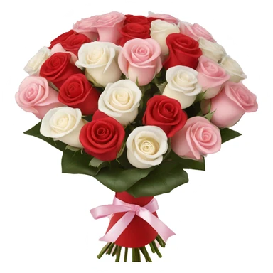 100 red, light pink, and white rose bouquet with light pink wrapping paper sticker