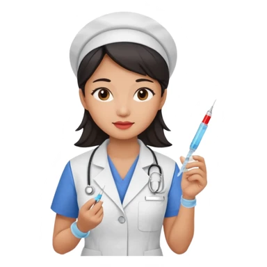 a modern day asian woman nurse holding a vaccination needle sticker