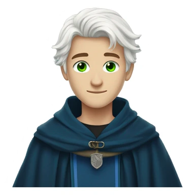 16 year old boy, white hair, green eyes, scar on right eye in ravenclaw hogwarts robes. sticker