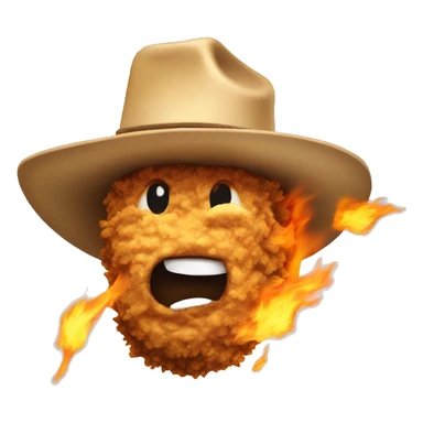 fried chicken on fire with a cowboy hat sticker