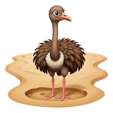 A cute cartoon ostrich standing next to a hole in the sand. sticker