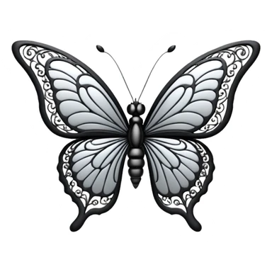 Black and silver filigree butterfly, 3D, extremely detailed design sticker