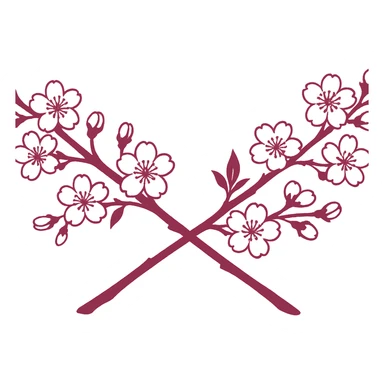 two long intersecting single-color sakura branches, eastern style, no background, for sign decoration, 1200x100px sticker