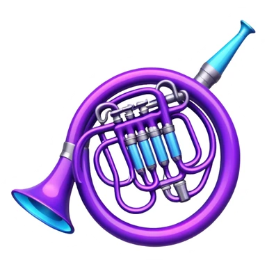 musical horn instrument with neon glow effect, blue neon glow on top left, purple neon glow on bottom right sticker