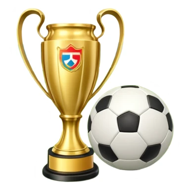 A football resting on the green grass of a soccer field, with goalposts and field markings in the background. In the foreground, the UEFA World Cup trophy gleams, symbolizing the pinnacle of football achievement, adding an element of prestige and competition to the scene. sticker