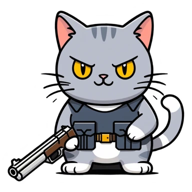  Sad Cat with gun  sticker