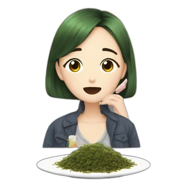 Girl watching television about kpop while eating toasted seaweed sticker