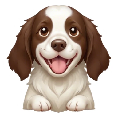 Cinematic Cute Yawning Springer Spaniel Portrait Emoji, Head tilted slightly with a dramatic, wide-open yawn, showcasing a smooth Fur of liver and white with crisp markings, floppy ears slightly drooping, round brown eyes barely open in drowsy contentment, Simplified yet irresistibly adorable features, highly detailed, glowing with a soft, cozy glow, high shine, relaxed yet expressive, stylized with a touch of whimsy, bright and endearing, soft glowing outline, capturing the essence of a sleepy yet affectionate companion, so drowsy it feels like it could stretch right out of the screen and curl up for a nap! sticker