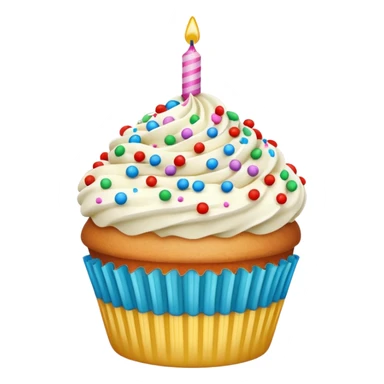 birthday cupcake with white cream, and colorful sprinkles on the top. IOS emoji style. sticker
