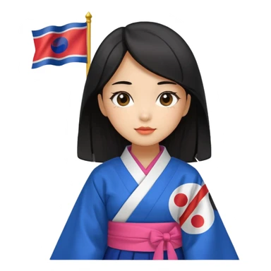 black hair girl with colorful hanbok holding south korea flag with white background sticker