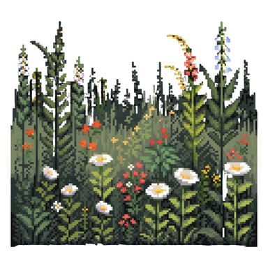summer meadow with tall grass and flowers swaying in a gentle breeze sticker