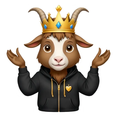 Goat with horns wearing black hoodie and a royal crown do the love sticker