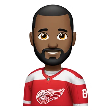 30 year old White bald man with black facial hair. Detroit red wings jersey  sticker