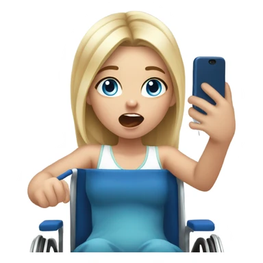 Screaming white girl with blonde hair and blue eyes in wheel chair taking selfies with iPhone sticker