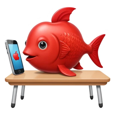 emoji stile apple di un pesce su un banco scolastico che gioca con il telefono perché si sta annoiando  sticker