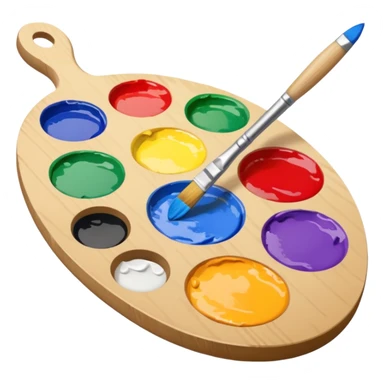 artist palette with colorful paints and a brush sticker