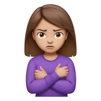Girl with brown hair crossing arms in front of her chest and making an angry face with a purple longsleeve shirt on and be more pouty make her skin lighter sticker