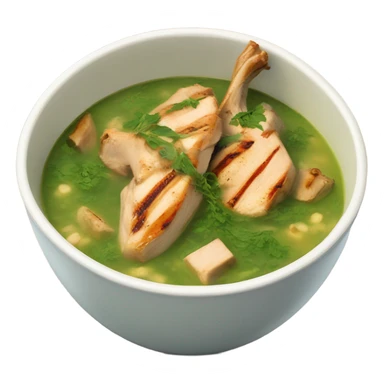 Molokhia soup in a bowl with grilled chicken ontop sticker
