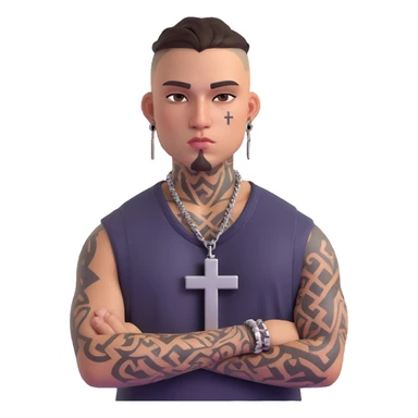 tough gangster with teardrop and cross tattoos on face, wearing streetwear, confident pose sticker