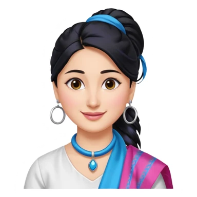 generate a pretty bratz emoji that looks like Kareena Kapoor's Geet character. 
Make her wear a white shirt with a colorful blue-pink dupatta wrapped around her neck. smiling big. Black hair tied into a side part ponytail, silver hoops

She should look exactly  like Kareena Kapoor sticker