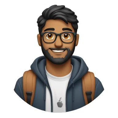 young fit indian canadian 20 yr old with glasses, beard and airpods sticker