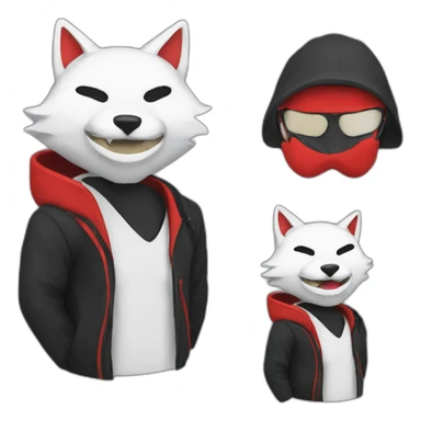 Programmer with Japanese red, black, whitekitsune mask sticker