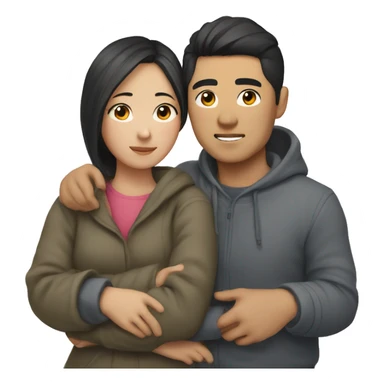 asian couple cozy cuddle sticker