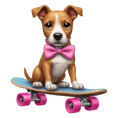 dog wearing pink bow on a skateboard  sticker