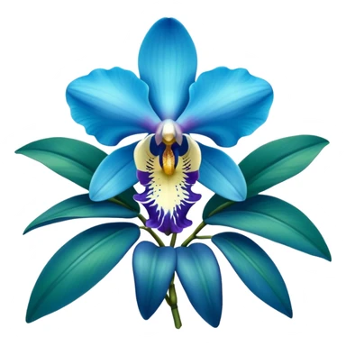 royal blue and cyan orchid with leaves sticker