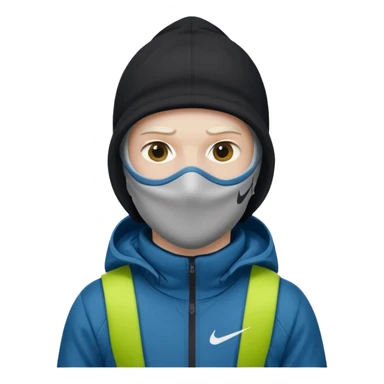 White person wearing a Nike Tex with hood and ski mask sticker