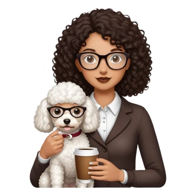Mujer con pelo rizado morena con lentes y un poodle blanco con café  sticker