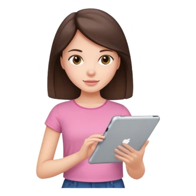 pretty brunette girl wearing pink top ipad studying  sticker