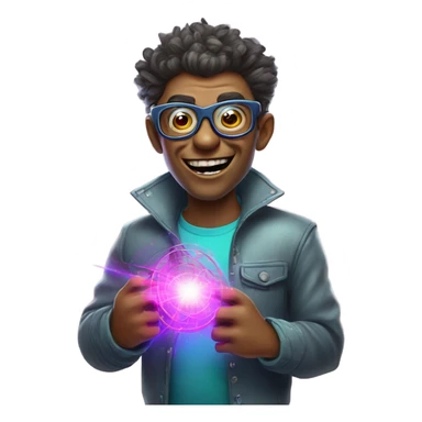 Nerdy short gay troll holding a laser sticker