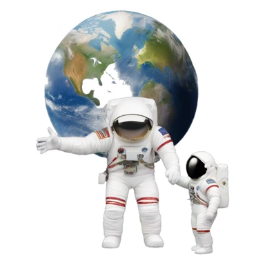 earth with astronaut looking at it and another astronaut behind him pointing at him behind his back "always has been" meme sticker