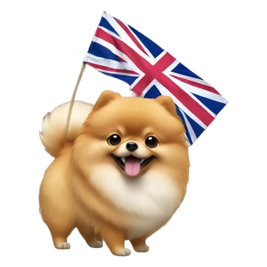 Fat Pomeranian spitz waiving small uk flag in its hand sticker