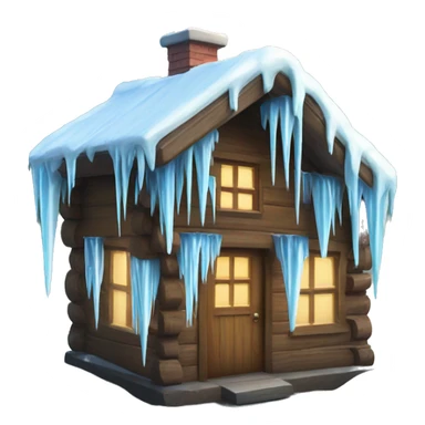 Icicles on a wooden house surrounded by trees  sticker