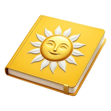 A golden yellow book with white accents, smooth and polished, embossed with a symbol of six pillars, a sun, or a glowing mirror, radiating strength, confidence, and the power of self-worth.  sticker