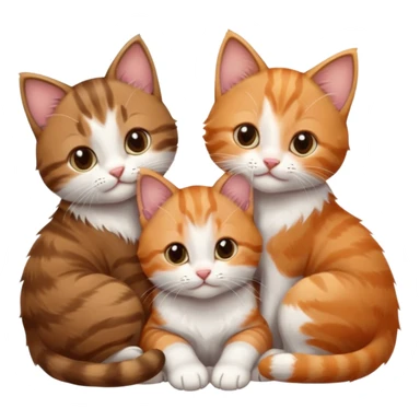 3 kittens cuddling together all different colours, the first one is grey and white, the second is ginger and white and the third is brown tabby and white sticker
