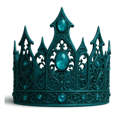 gothic crown in teal with silver filigree and aquamarine stones, oceanic and mysterious sticker