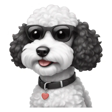 Black and white poodle puppy wearing sunglasses and smiling sticker
